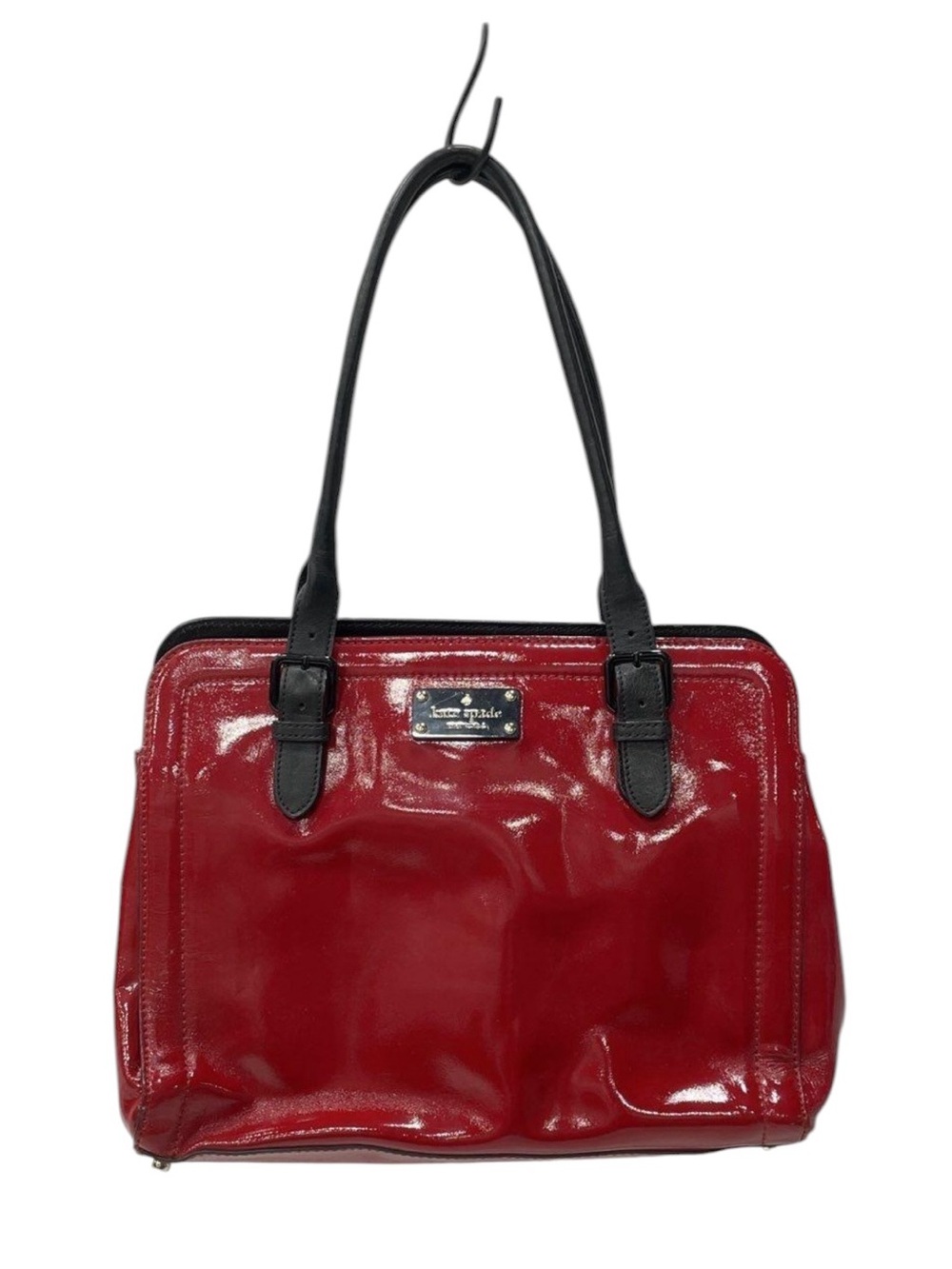 5729 Kate Spade Red Patent Leather Tote with Black Handles